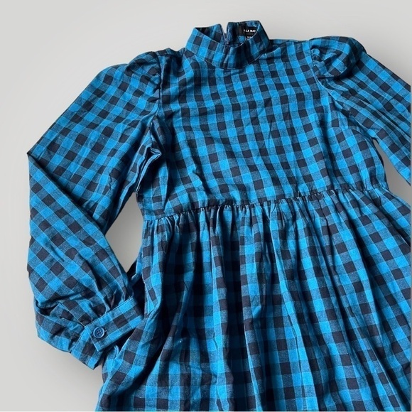 Lola May Blue Gingham Smock Midi Dress Puff Sleeve Cottagecore UK8 / US4 - Picture 5 of 14